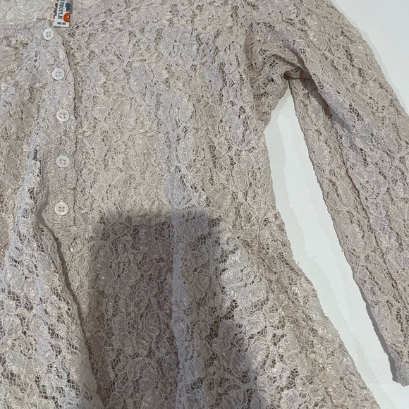 Free People Lace Babydoll Tunic Button Sheer Mini Dress Romantic Coquette Medium - Picture 5 of 10